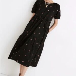 Madewell Black Cotton Midi Dress with Embroidery